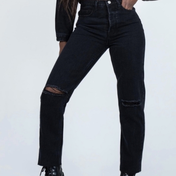 PRINCESS POLLY High Rise Raw Hem Distressed Black Jeans Size 0 - Picture 11 of 12